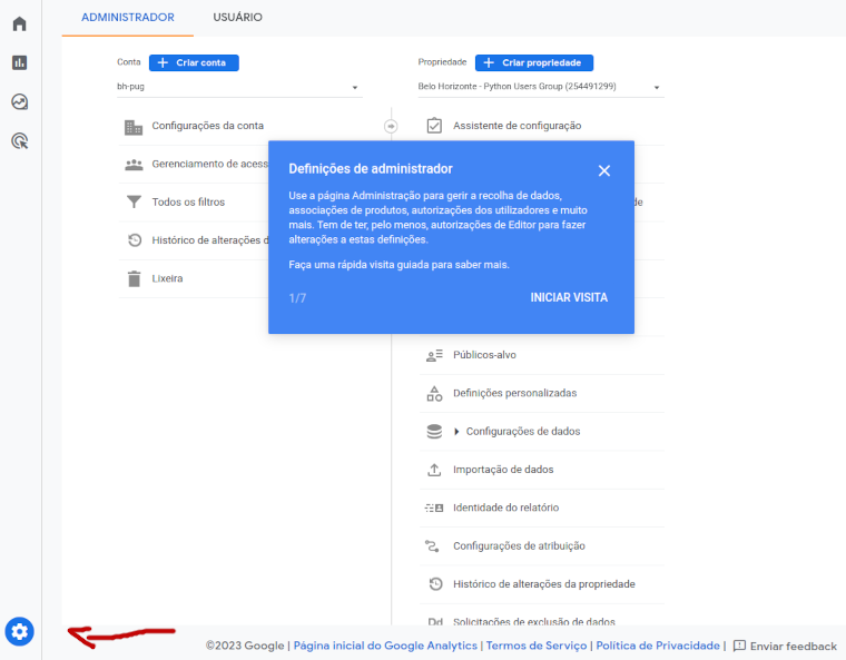 Administrador do Google Analytics