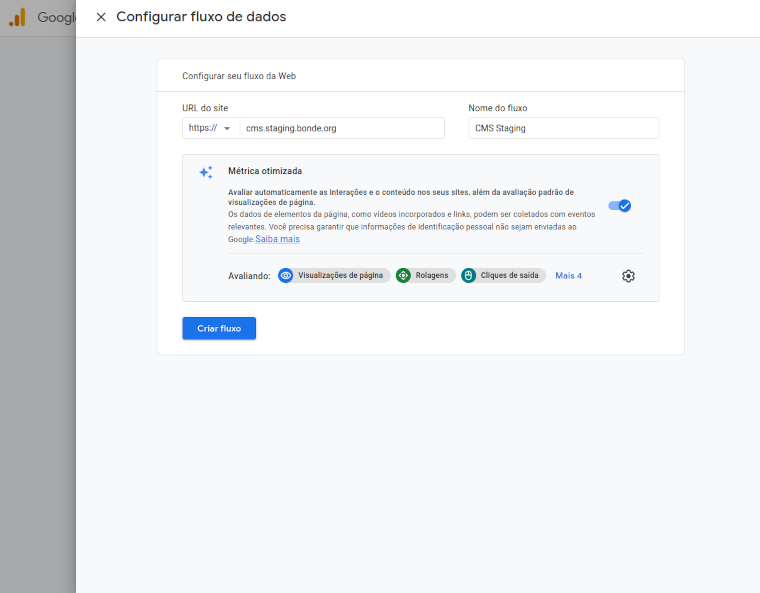 Configurar fluxo do Google Analytics